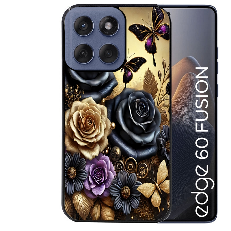 Coque noire taperso pour Moto Edge 60 et Neo Fusion Pro avec motif papillon gothic protection antichoc personnalisée
