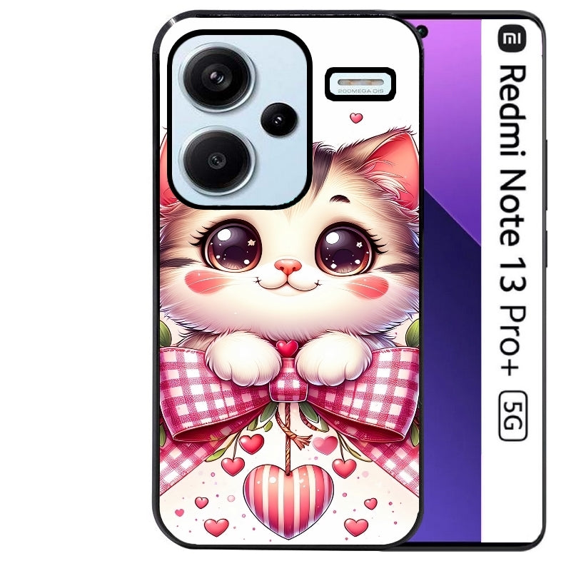 Coque noire taperso pour Redmi Note 13 PRO PLUS 5G avec motif chat noeud et coeur protection antichoc personnalisée
