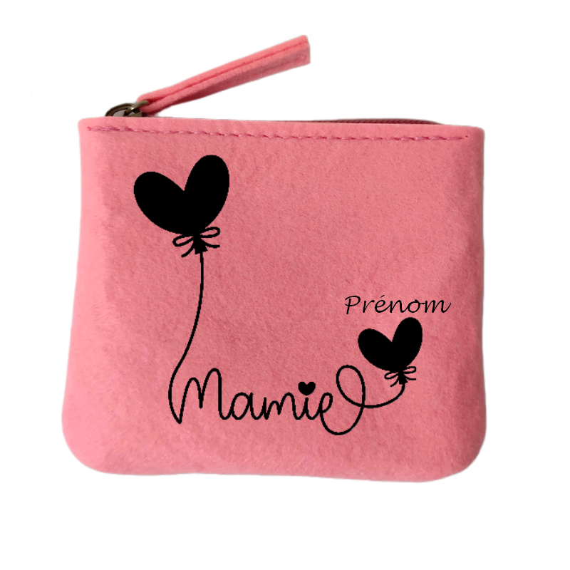 Porte monnaie personnalisé mamie coeur en feutrine en feutrine