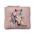 Porte monnaie personnalisé motif cheval boho rose clair en feutrine en feutrine