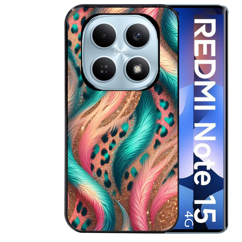 Coque noire taperso pour Redmi Note 15 et PRO PLUS 4G 5G avec motif effet fourrure leopard 2 protection antichoc personnalisée