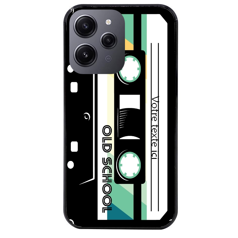Coque noire taperso pour Redmi 12 4G et 5G personnalisable avec motif cassette vintage protection antichoc personnalisée