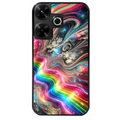 Coque noire taperso pour POCO M6 4G avec motif marbre arc en ciel protection antichoc personnalisée