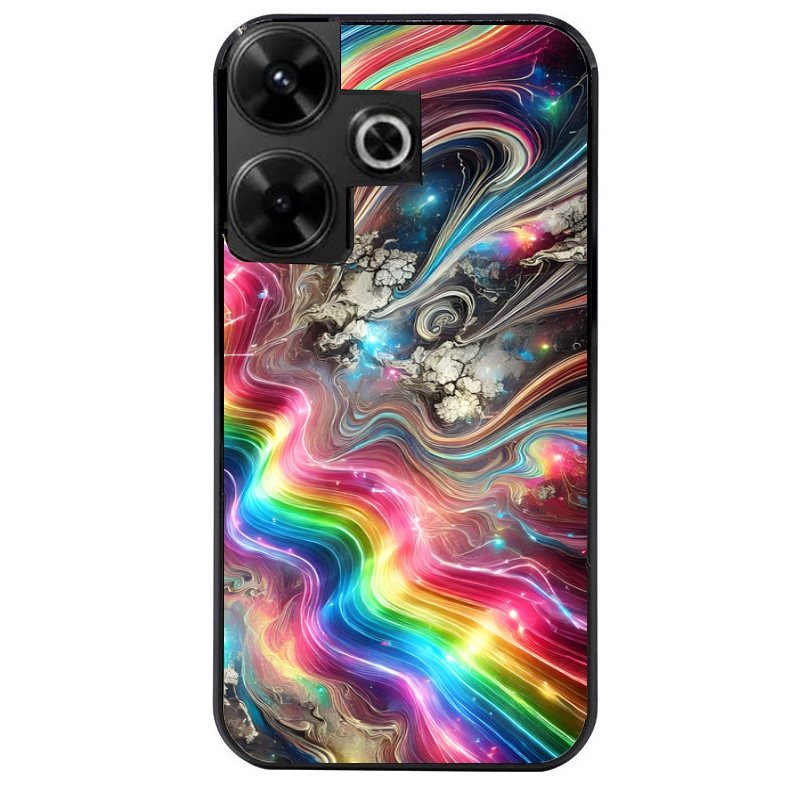 Coque noire taperso pour POCO M6 4G avec motif marbre arc en ciel protection antichoc personnalisée