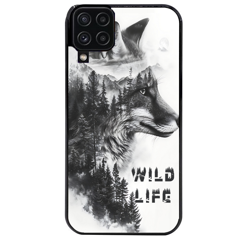 Coque noire taperso pour galaxy A22 A32 A52 A52S 4G 5G  avec motif renard fox wild protection antichoc personnalisée