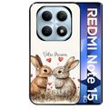 Coque noire taperso pour Redmi Note 15 et PRO PLUS 4G 5G avec motif lapin coeur avec prenom protection antichoc personnalisée