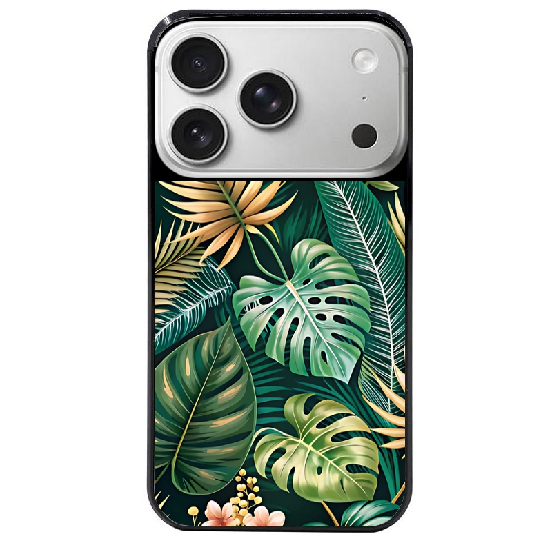 Coque noire taperso pour Iphone 17 17E AIR MAX PRO avec motif jungle dore protection antichoc personnalisée