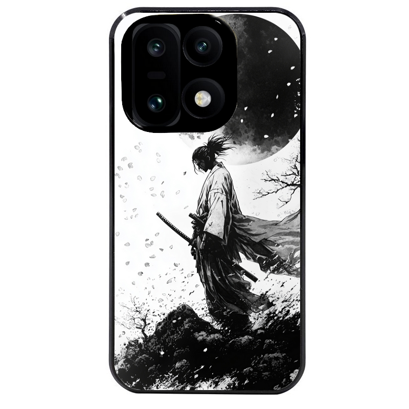 Coque noire taperso pour OnePlus 15 avec motif samourai et lune protection antichoc personnalisée