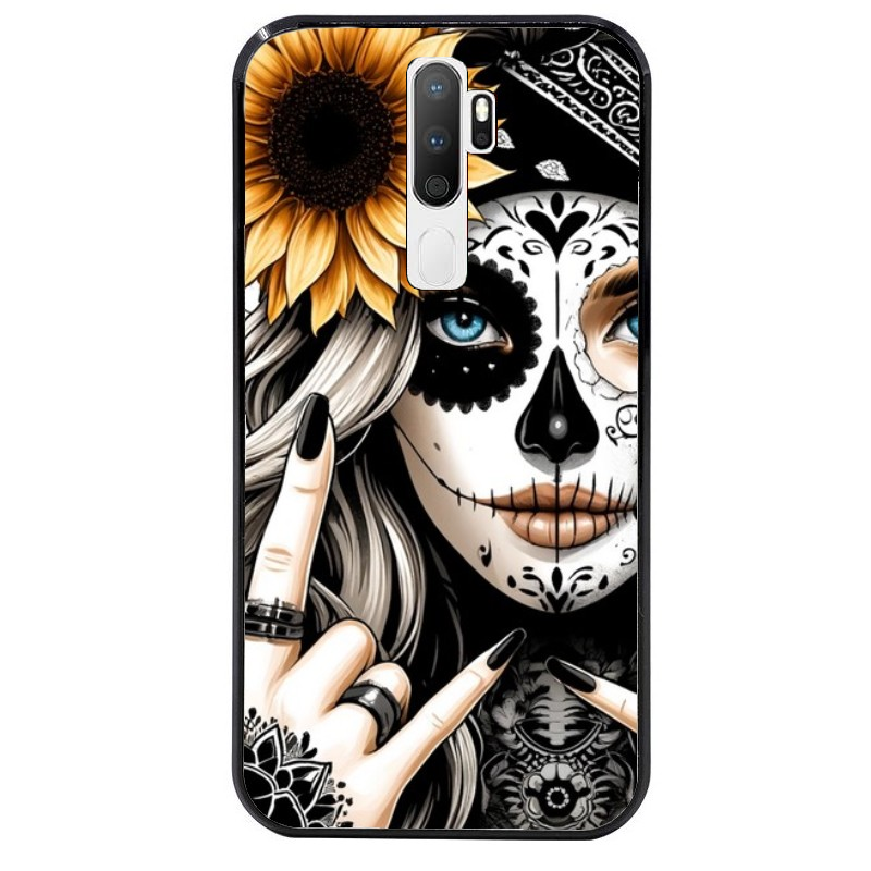 Coque noire taperso pour OPPO A5 A9 2020 avec motif tete de mort tatoo protection antichoc personnalisée