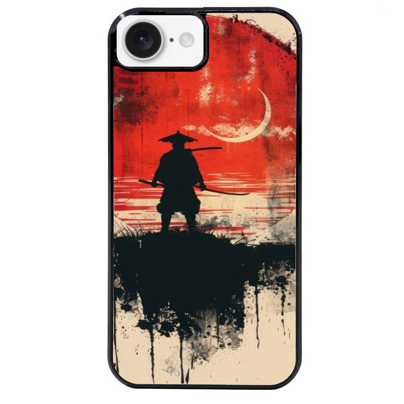 Coque noire taperso pour Iphone 16 16E PLUS MAX PRO avec motif samourai rouge protection antichoc personnalisée