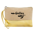 Pochette personnalisée prénom plumes en jute et doré en jute et doré