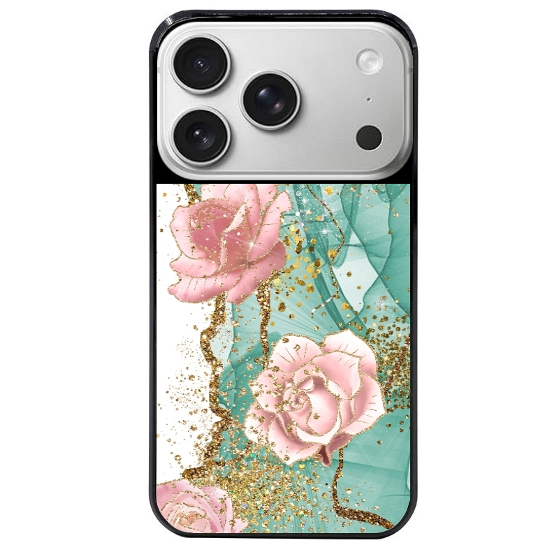 Coque noire taperso pour Iphone 17 17E AIR MAX PRO avec motif marbre fleur turquoise protection antichoc personnalisée