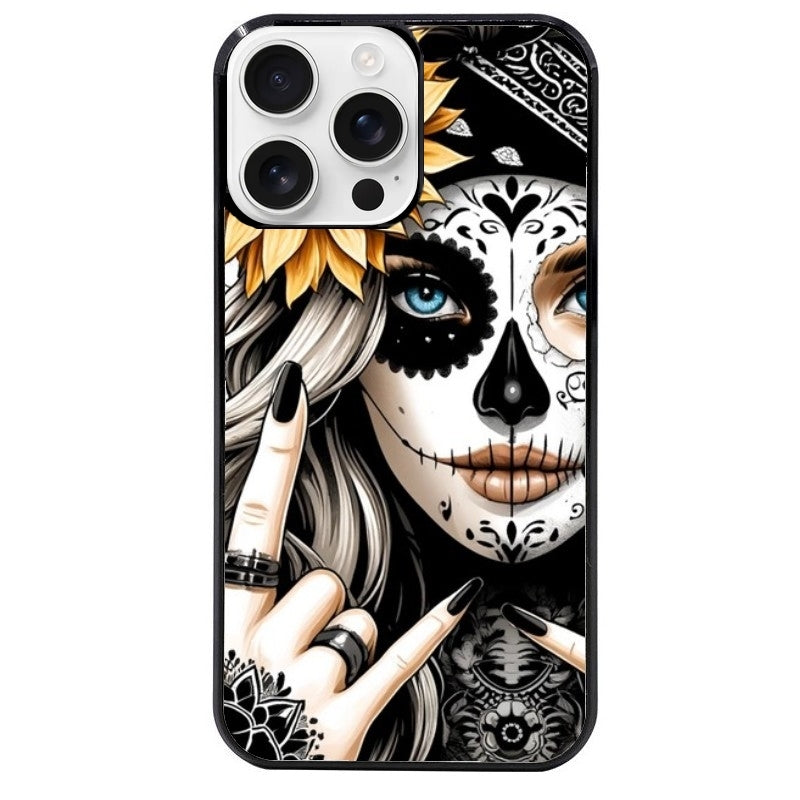 Coque noire taperso pour Iphone 16 16E PLUS MAX PRO avec motif tete de mort tatoo protection antichoc personnalisée