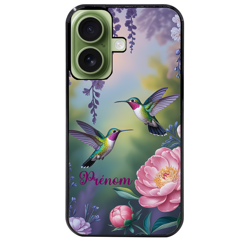Coque noire taperso pour Iphone 17 17E AIR MAX PRO avec motif colibri couple personnalise protection antichoc personnalisée