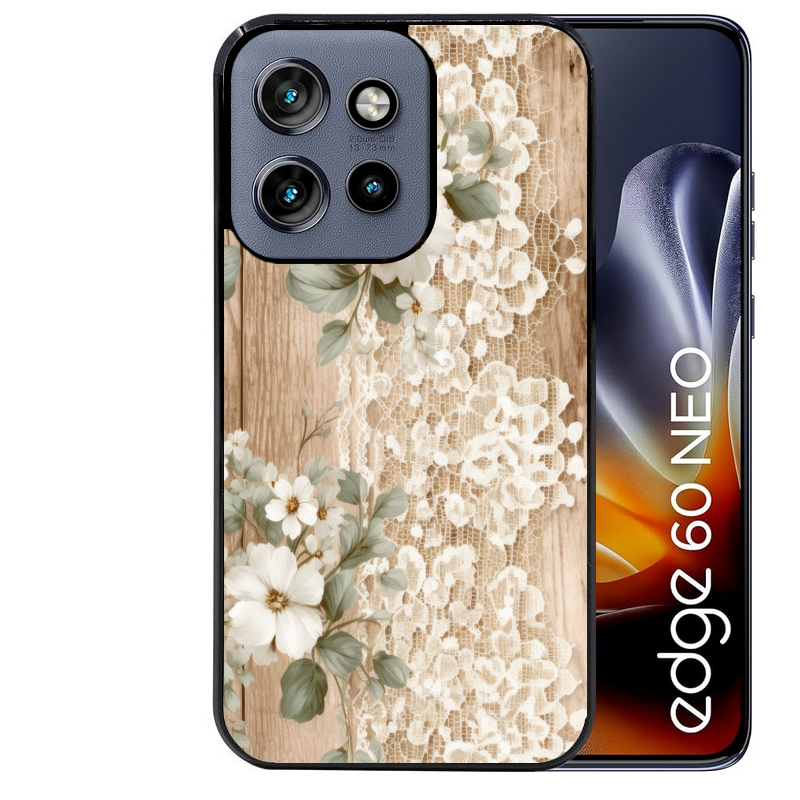 Coque noire taperso pour Moto Edge 60 et Neo Fusion Pro avec motif bois et dentelle 1 protection antichoc personnalisée