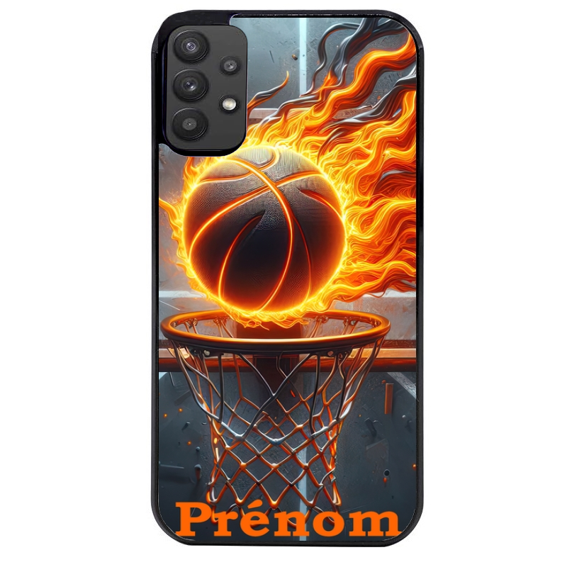 Coque noire taperso pour galaxy A22 A32 A52 A52S 4G 5G  avec motif basket flamme personnalisee protection antichoc personnalisée