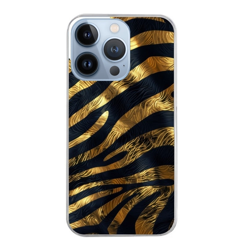 Coque taperso pour Iphone 15 et PRO PLUS PRO MAX avec motif zebre gold protection antichoc personnalisée