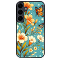Coque noire taperso pour galaxy A06 A16 A26 A36 A56 avec motif fleur orange protection antichoc personnalisée