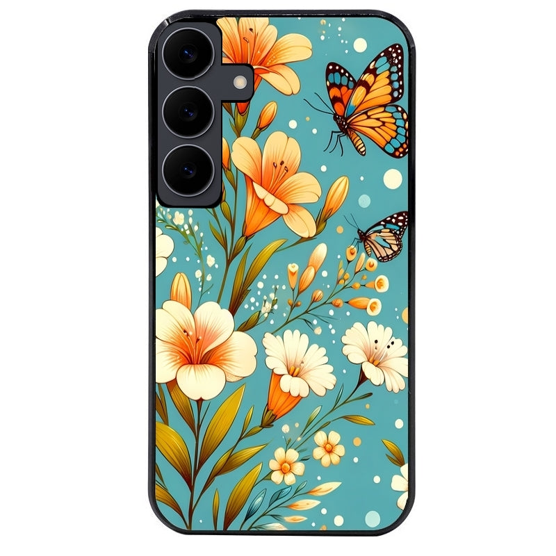 Coque noire taperso pour galaxy A06 A16 A26 A36 A56 avec motif fleur orange protection antichoc personnalisée