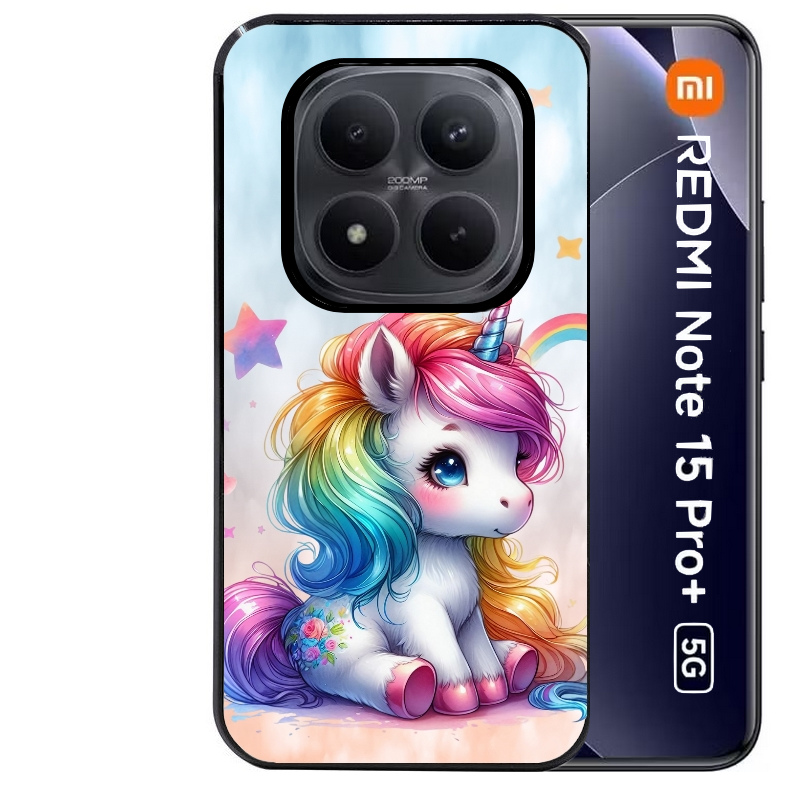 Coque noire taperso pour Redmi Note 15 et PRO PLUS 4G 5G avec motif licorne et etoiles protection antichoc personnalisée
