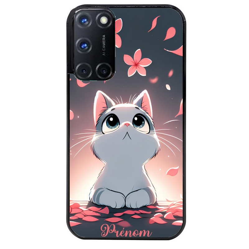 Coque noire taperso pour OPPO A72 4G avec motif chat anime avec votre prenom protection antichoc personnalisée