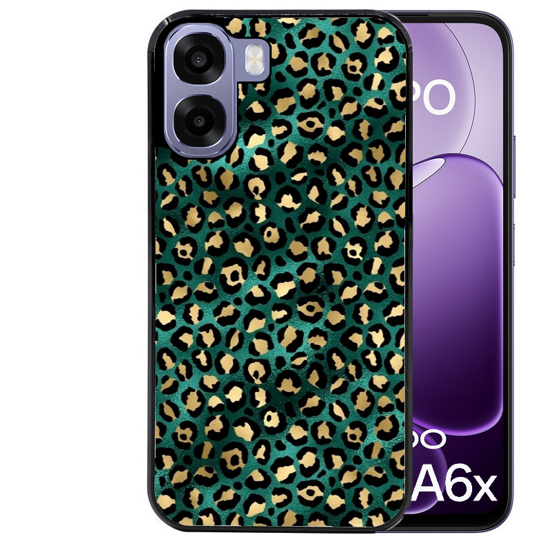 Coque noire taperso pour OPPO A6 A6X 4G et 5G avec motif leopard vert protection antichoc personnalisée