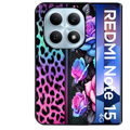 Coque noire taperso pour Redmi Note 15 et PRO PLUS 4G 5G avec motif leopard et fleur protection antichoc personnalisée