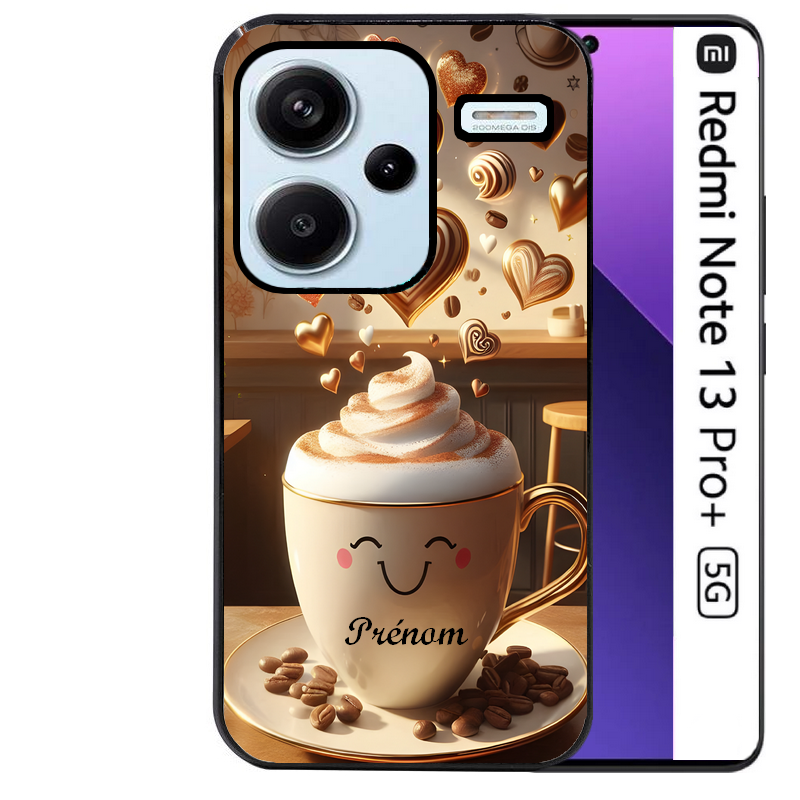 Coque noire taperso pour Redmi Note 13 PRO PLUS 5G avec motif cafe love morning personnalise protection antichoc personnalisée