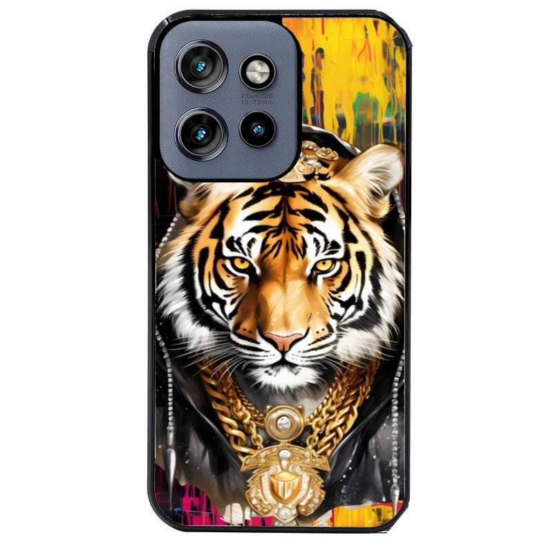 Coque noire taperso pour Moto Edge 60 et Neo Fusion Pro avec motif tigre style hip hop protection antichoc personnalisée