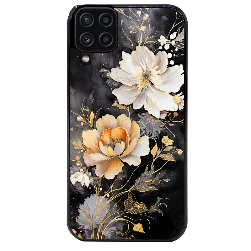 Coque noire taperso pour galaxy A22 A32 A52 A52S 4G 5G  avec motif fleur blanche protection antichoc personnalisée