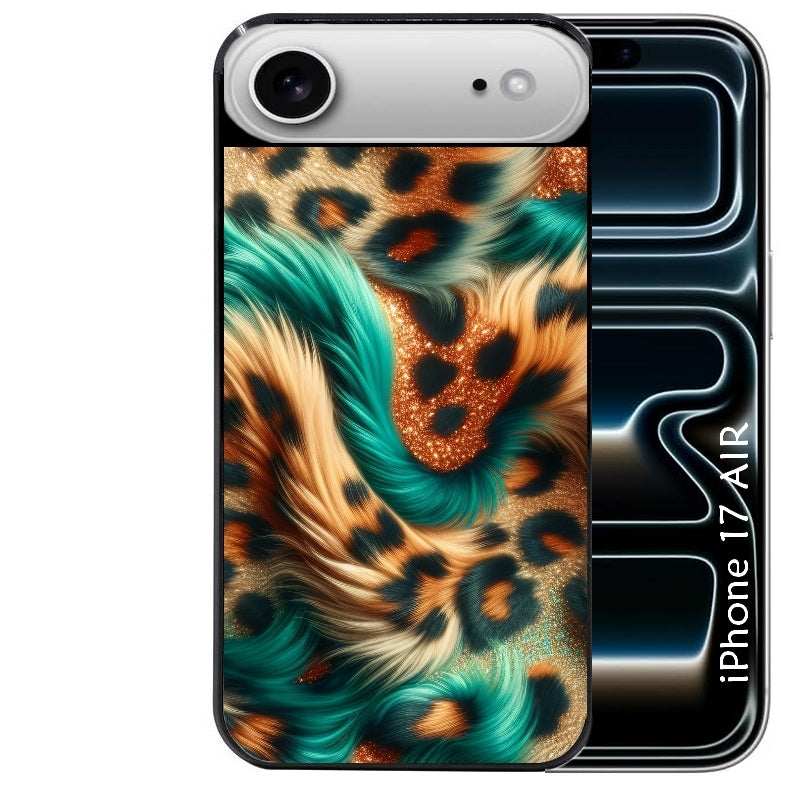 Coque noire taperso pour Iphone 17 17E AIR MAX PRO avec motif effet fourrure leopard 3 protection antichoc personnalisée
