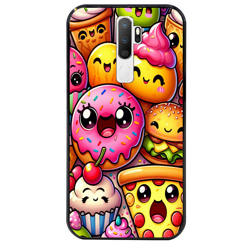Coque noire taperso pour OPPO A5 A9 2020 avec motif anime donut kawaii protection antichoc personnalisée