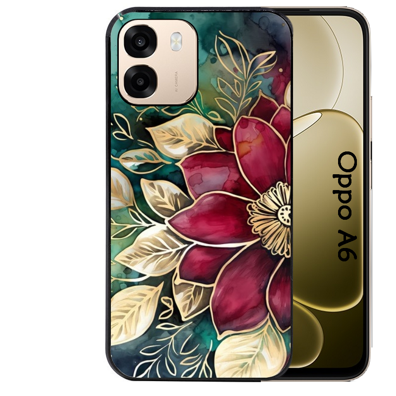 Coque noire taperso pour OPPO A6 A6X 4G et 5G avec motif fleur poinsettia style noel protection antichoc personnalisée