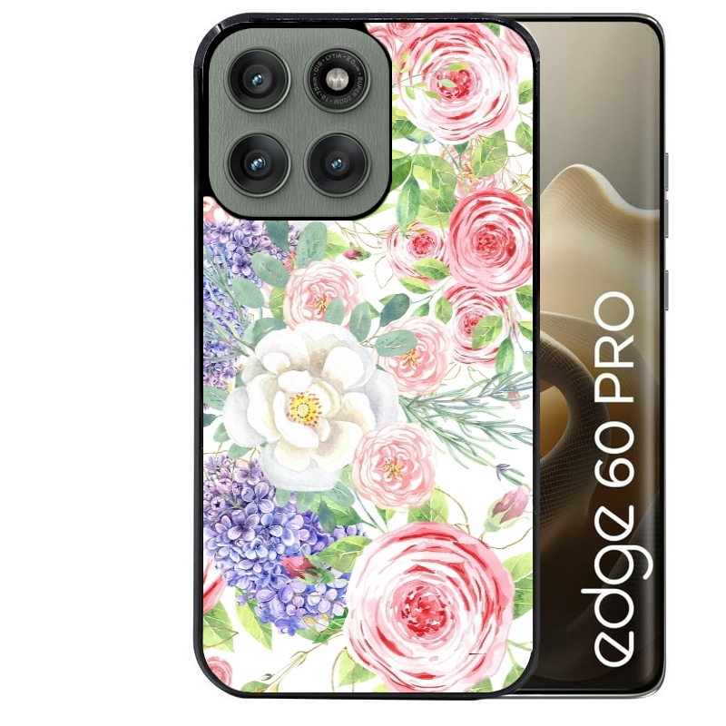 Coque noire taperso pour Moto Edge 60 et Neo Fusion Pro avec motif fleur couleur pastel protection antichoc personnalisée