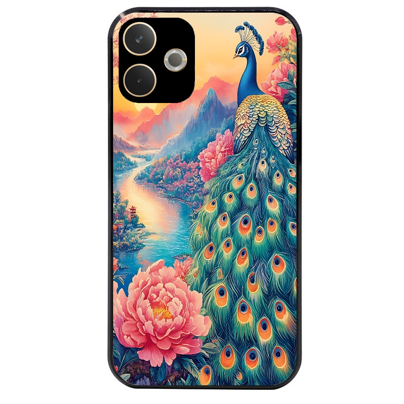 Coque noire taperso pour OPPO A5 PRO 4G et 5G avec motif paon japan protection antichoc personnalisée