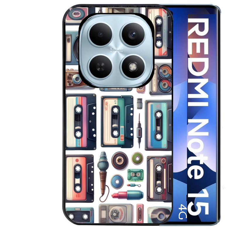 Coque noire taperso pour Redmi Note 15 et PRO PLUS 4G 5G avec motif cassette multi protection antichoc personnalisée