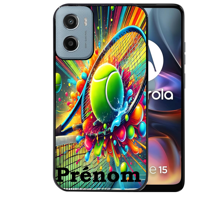 Coque noire taperso pour Moto E13 E14 E15 avec motif tennis color personnalisee protection antichoc personnalisée