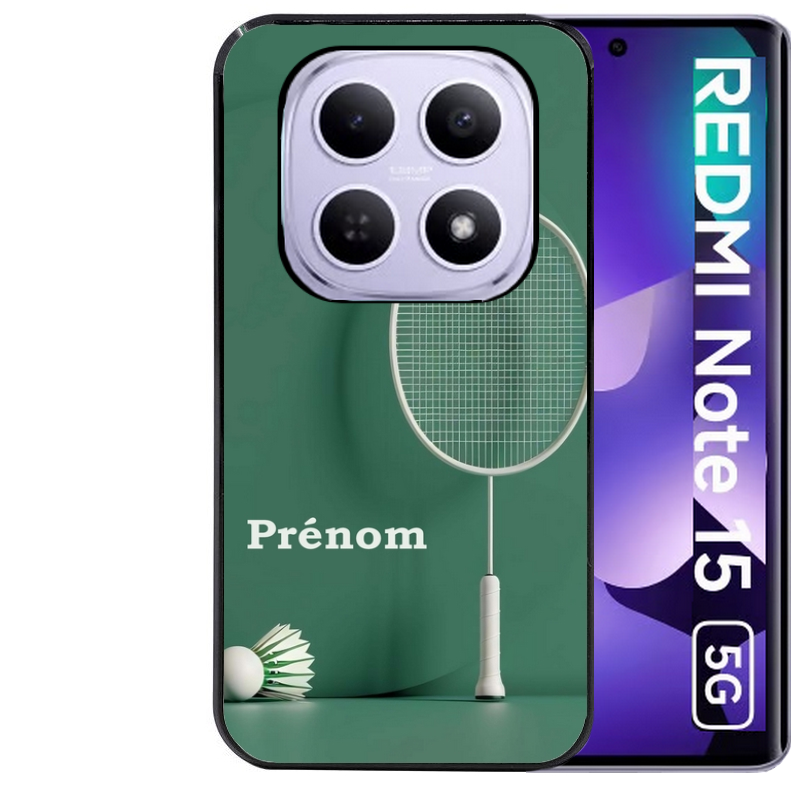 Coque noire taperso pour Redmi Note 15 et PRO PLUS 4G 5G avec motif badminton sport personnalise protection antichoc personnalisée