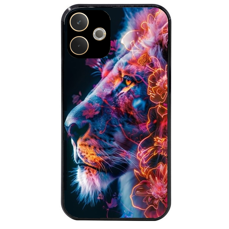 Coque noire taperso pour OPPO A5 PRO 4G et 5G avec motif lion fluo protection antichoc personnalisée