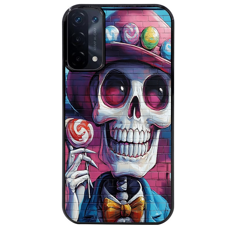 Coque noire taperso pour OPPO A54 et A74 5G avec motif tete de mort tag protection antichoc personnalisée