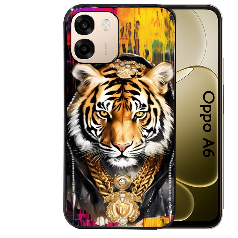 Coque noire taperso pour OPPO A6 A6X 4G et 5G avec motif tigre style hip hop protection antichoc personnalisée