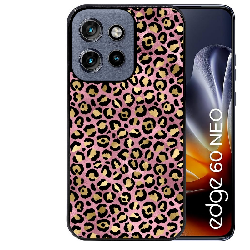 Coque noire taperso pour Moto Edge 60 et Neo Fusion Pro avec motif leopard rose protection antichoc personnalisée