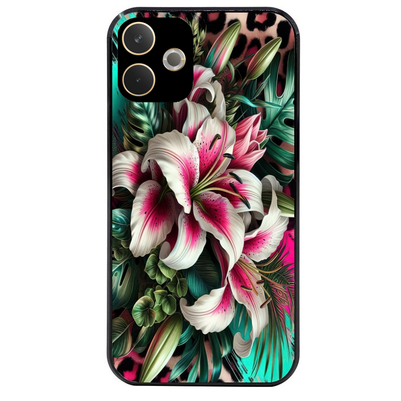 Coque noire taperso pour OPPO A5 PRO 4G et 5G avec motif leopard hibiscus protection antichoc personnalisée