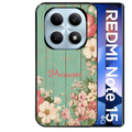 Coque noire taperso pour Redmi Note 15 et PRO PLUS 4G 5G avec motif bois et fleur avec votre prenom protection antichoc personnalisée
