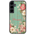 Coque noire taperso pour galaxy A06 A16 A26 A36 A56 avec motif bois et fleur avec votre prenom protection antichoc personnalisée