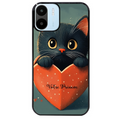 Coque noire taperso pour Redmi A1 et A2 avec motif chat et coeur avec prenom protection antichoc personnalisée