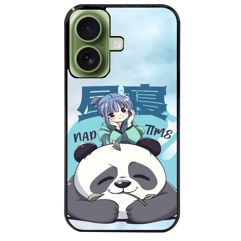 Coque noire taperso pour Iphone 16 16E PLUS MAX PRO avec motif panda anime protection antichoc personnalisée