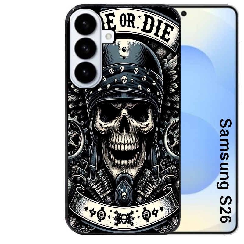 Coque noire taperso pour galaxy S26 et PLUS ULTRA FE avec motif mort motard protection antichoc personnalisée