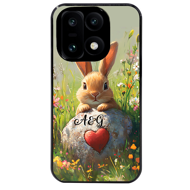 Coque noire taperso pour OnePlus 15 avec motif lapin et fleurs personnalisee protection antichoc personnalisée