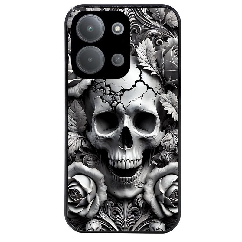 Coque noire taperso pour POCO C85 avec motif tete de mort fleur protection antichoc personnalisée